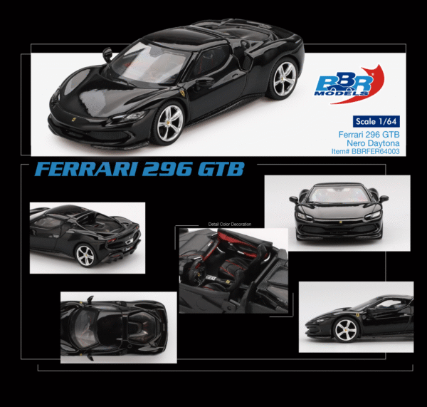 FERRARI 296 GTB NERO DAYTONA 2024, BBR, 1/64, BBRFER64003